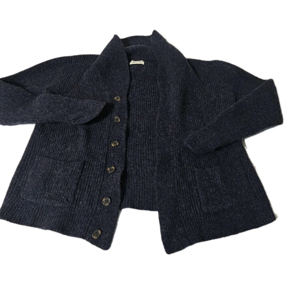 Line of Trade Men's Sz L Charcoal Gray 100%‎ Shetland Wool Cardigan Sweater Fish - Picture 2 of 10